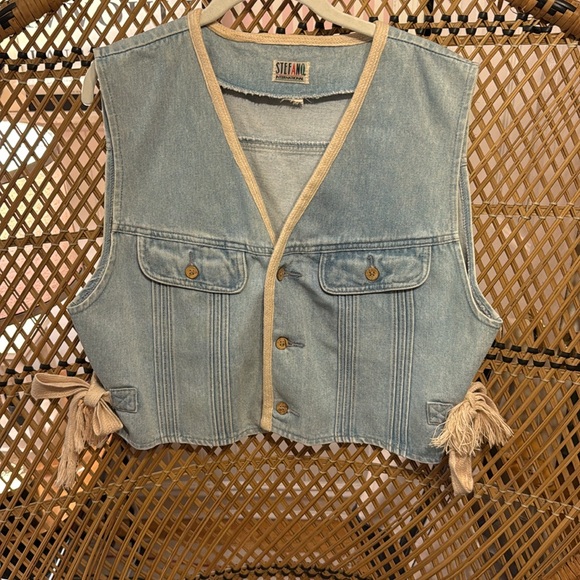 Vintage lightwash cotton tie denim vest - Picture 2 of 2